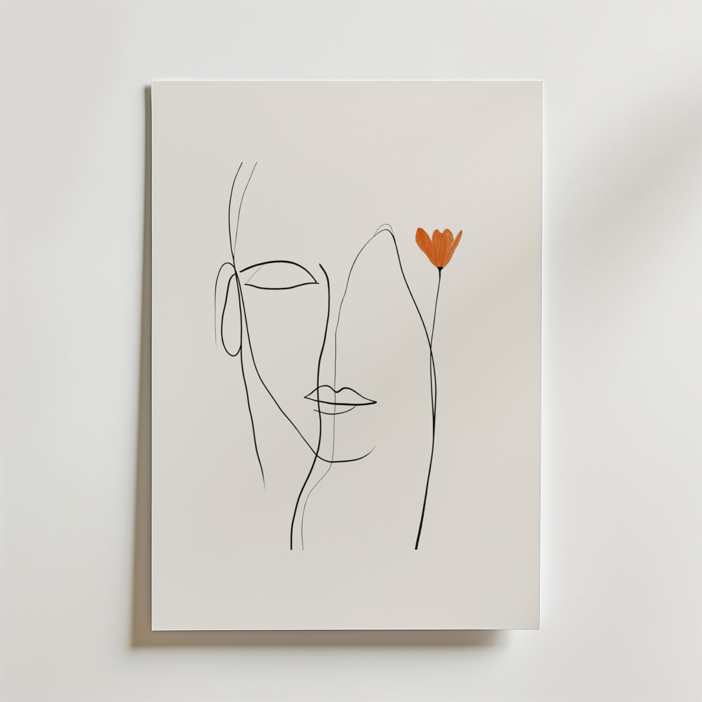 Orange Flower Line Face Poster