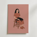 Girl and Cat Poster – naiv folkkonst med kvinna och svart katt, tryckt i Sverige