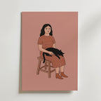 Girl and Cat Poster – naiv folkkonst med kvinna och svart katt, tryckt i Sverige