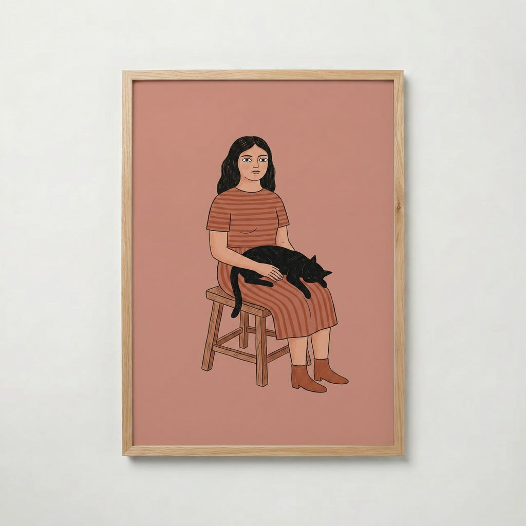 Girl and Cat Poster i ekram – fri frakt över 499 kr