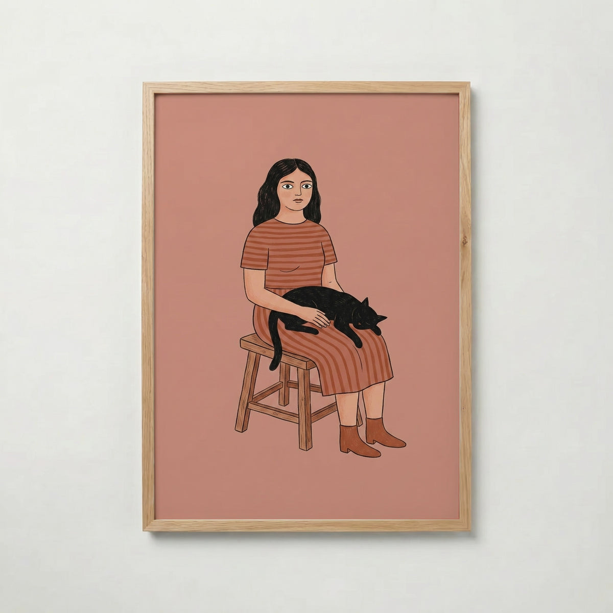 Girl and Cat Poster i ekram – fri frakt över 499 kr