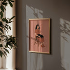 Girl and Cat Poster i sovrum med mjuk rosa och naturliga material