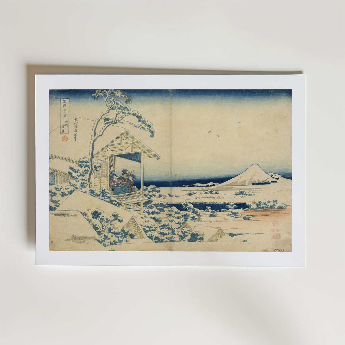 Katsushika Hokusai Snowy Morning at Koishikawa 1831 Poster – med passepartout