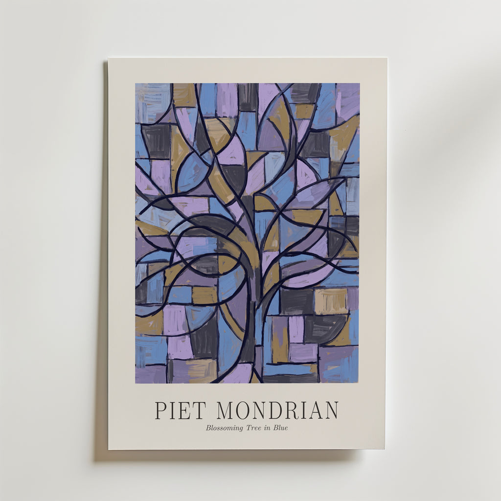 Piet Mondrian Blossoming Tree in Blue Poster – med passepartout