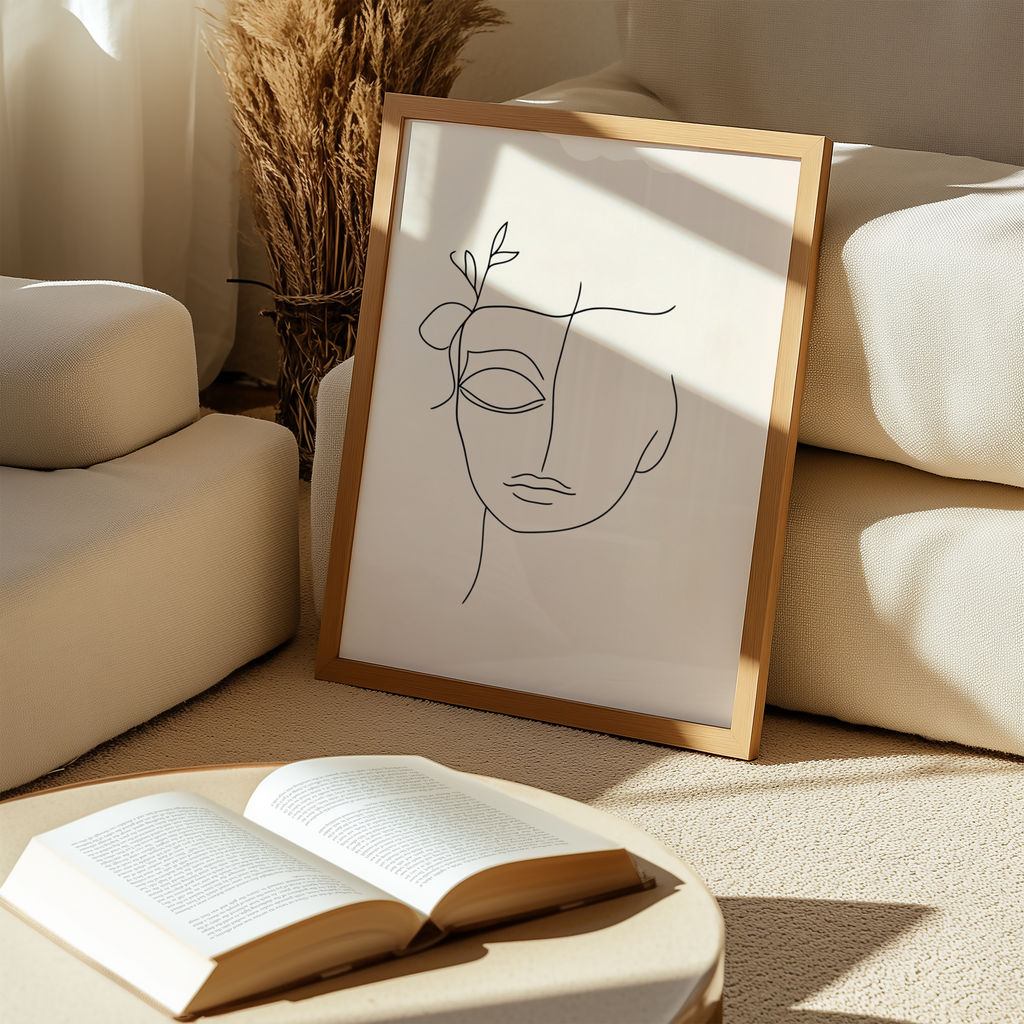 Väggmockup av Kahlo Lines affisch på ljus tegelvägg – Bozetto konsttryck i hög tryckkvalitet