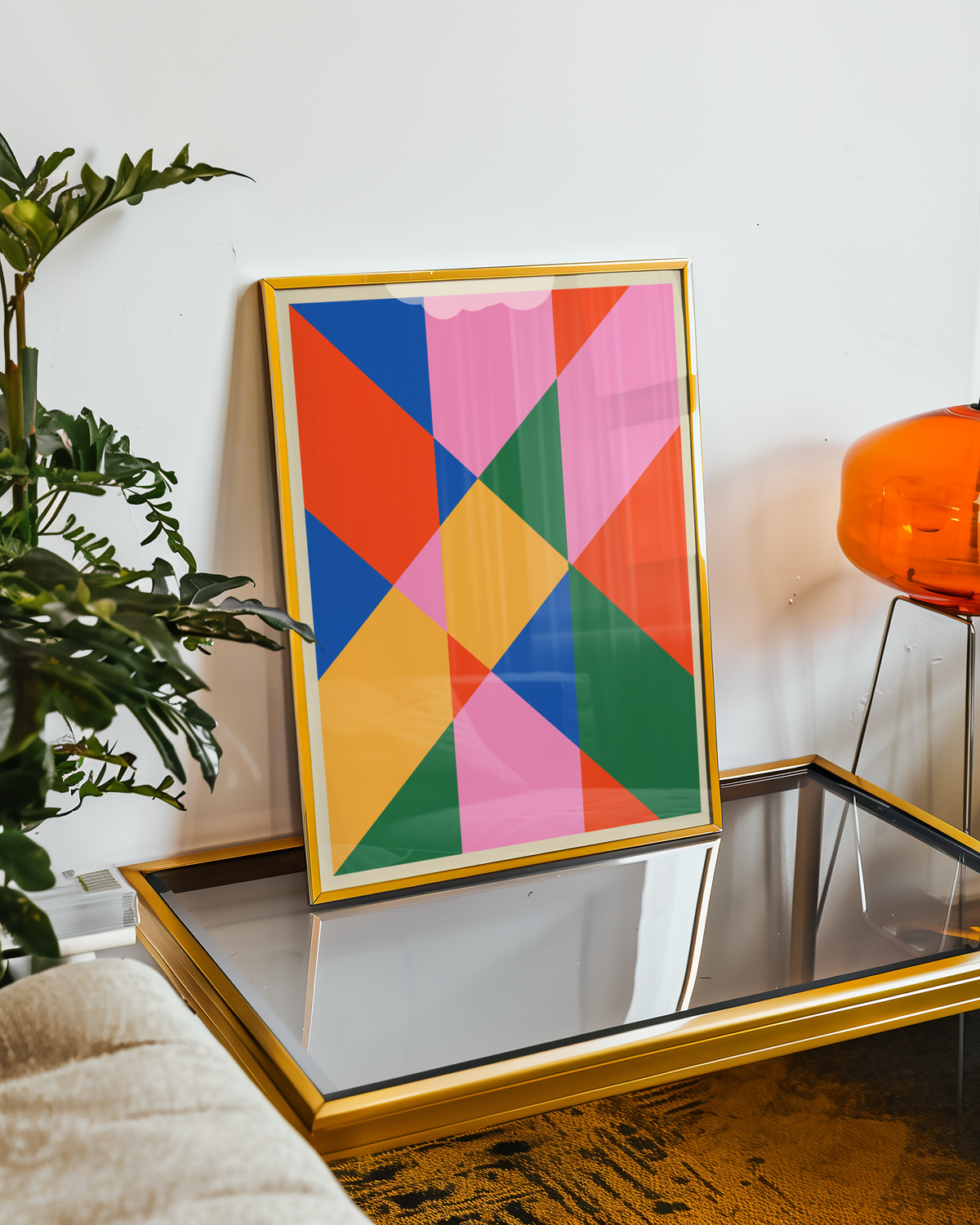 Mockup av Bauhaus Diamond Grid affisch på vägg – köp enkelt hos Bozetto i hög kvalitet