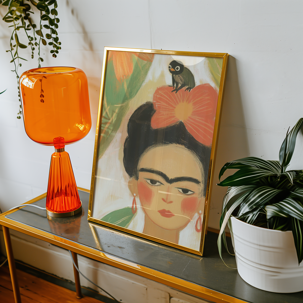 Mockup av Frida Kahlo With a Frog affisch på vägg – köp enkelt hos Bozetto i hög kvalitet