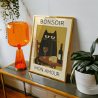 Mockup av Evening Cat Rendezvous affisch på vägg – köp enkelt hos Bozetto i hög kvalitet
