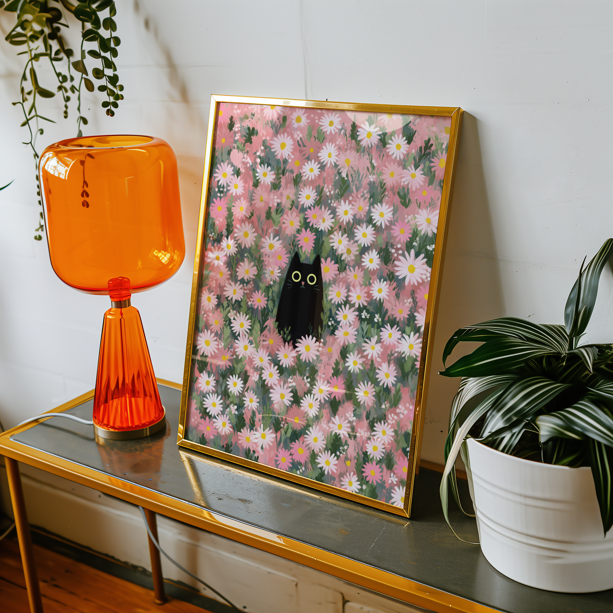 Mockup av Hidden Cat in Daisy Meadow affisch på vägg – köp enkelt hos Bozetto i hög kvalitet