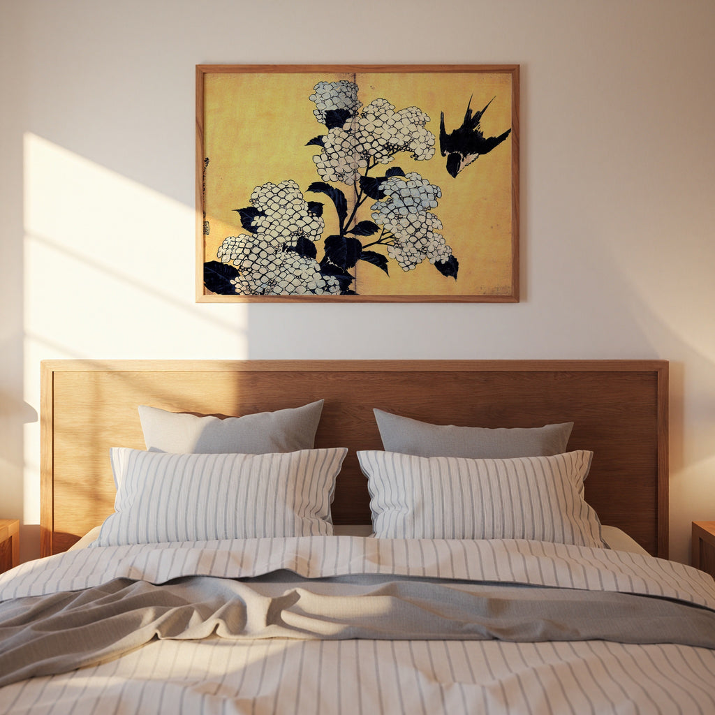Katsushika Hokusai Hydrangea and Swallow 1834 Poster – i rum 1