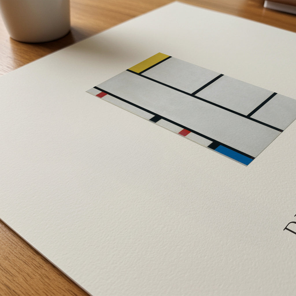 Piet Mondrian Composition with Red Yellow and Blue 1942 Poster – närbild på papper
