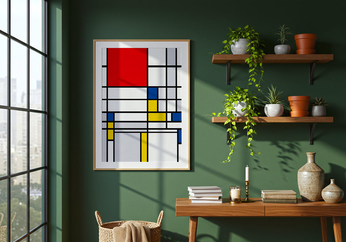 Piet Mondrian Tall Composition with Red Poster – i rum 1