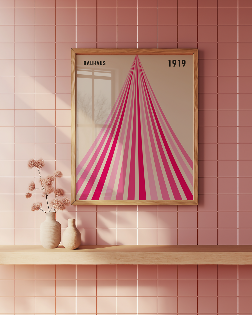Mockup av Bauhaus Ascend affisch på vägg – köp enkelt hos Bozetto i hög kvalitet