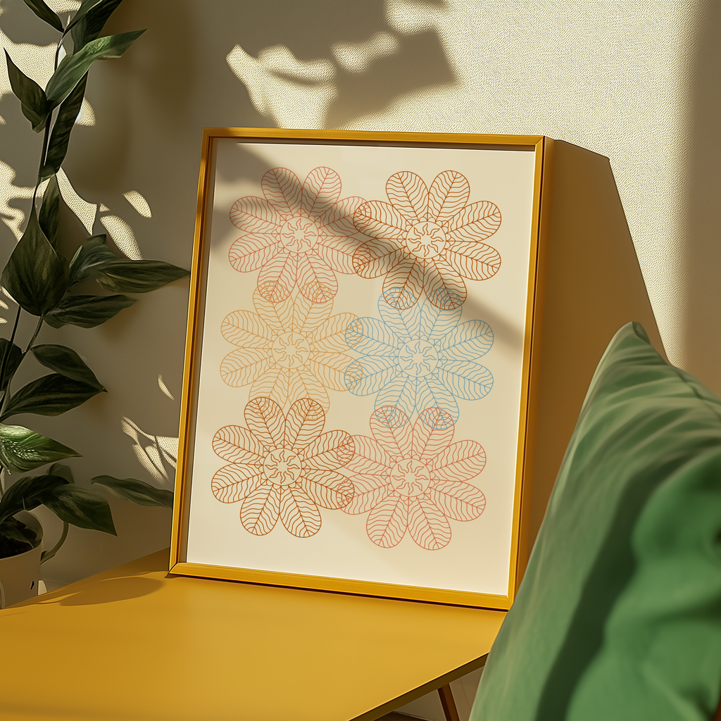 Mockup av Pastel Flower Geometry affisch på vägg – köp enkelt hos Bozetto i hög kvalitet