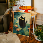 Väggmockup av Lily Pond Cat affisch på ljus tegelvägg – Bozetto konsttryck i hög tryckkvalitet
