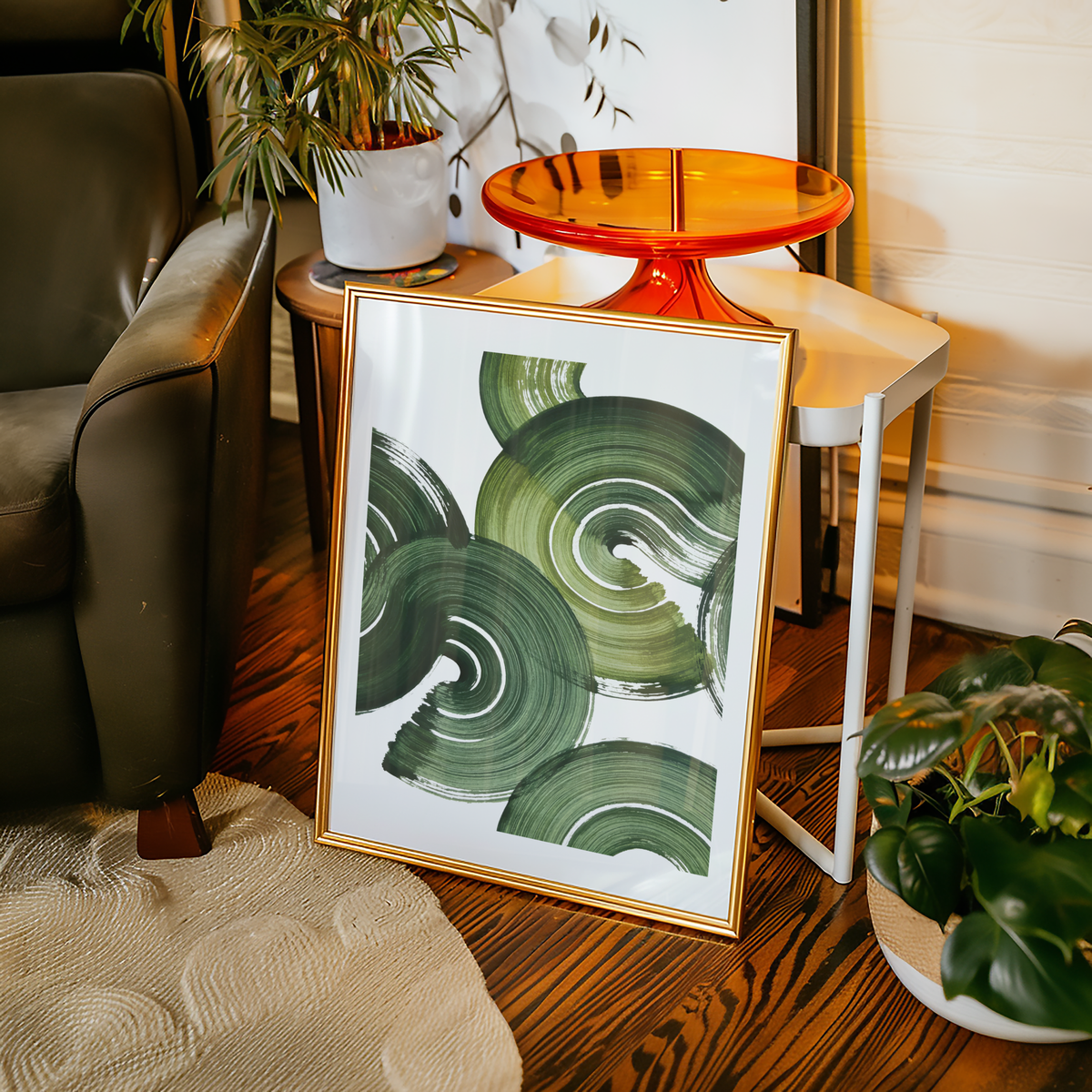 Mockup av Verdant Motion No. 1 affisch på vägg – köp enkelt hos Bozetto i hög kvalitet