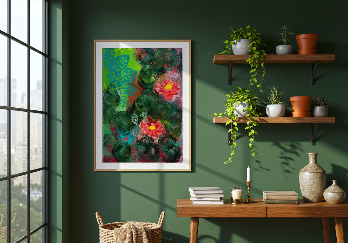 Sonia Tondkar Röda Blommor i Grönt Poster – i rum 2