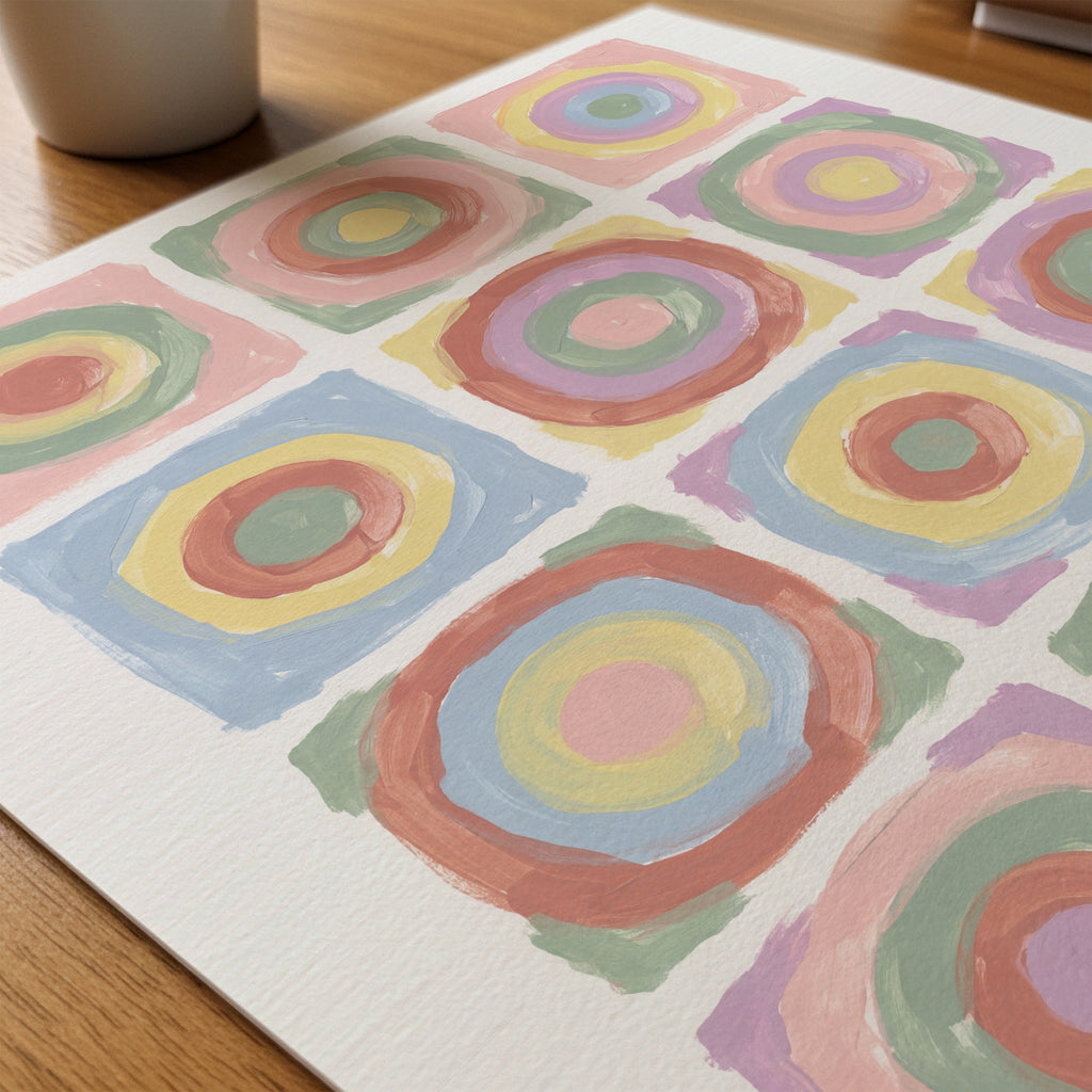 Wassily Kandinsky Concentric Circles in Pastel Poster – närbild på papper