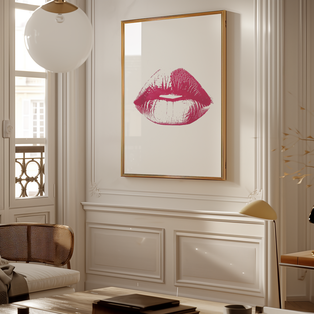 Mockup av Pink Kiss Print affisch på vägg – köp enkelt hos Bozetto i hög kvalitet