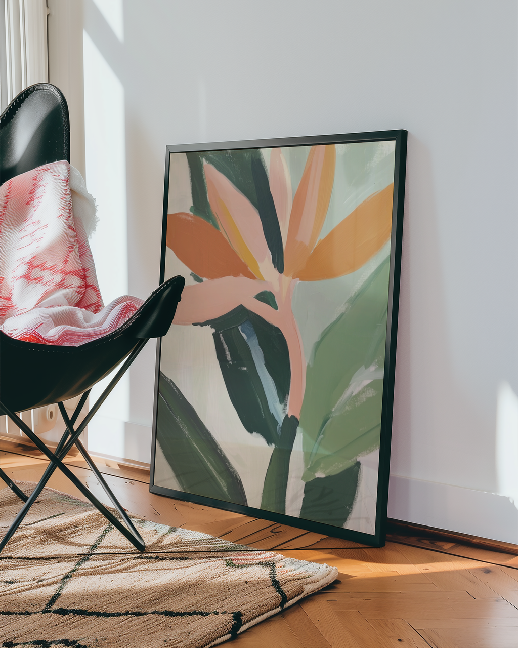 Mockup av Tropical Bloom affisch på vägg – köp enkelt hos Bozetto i hög kvalitet
