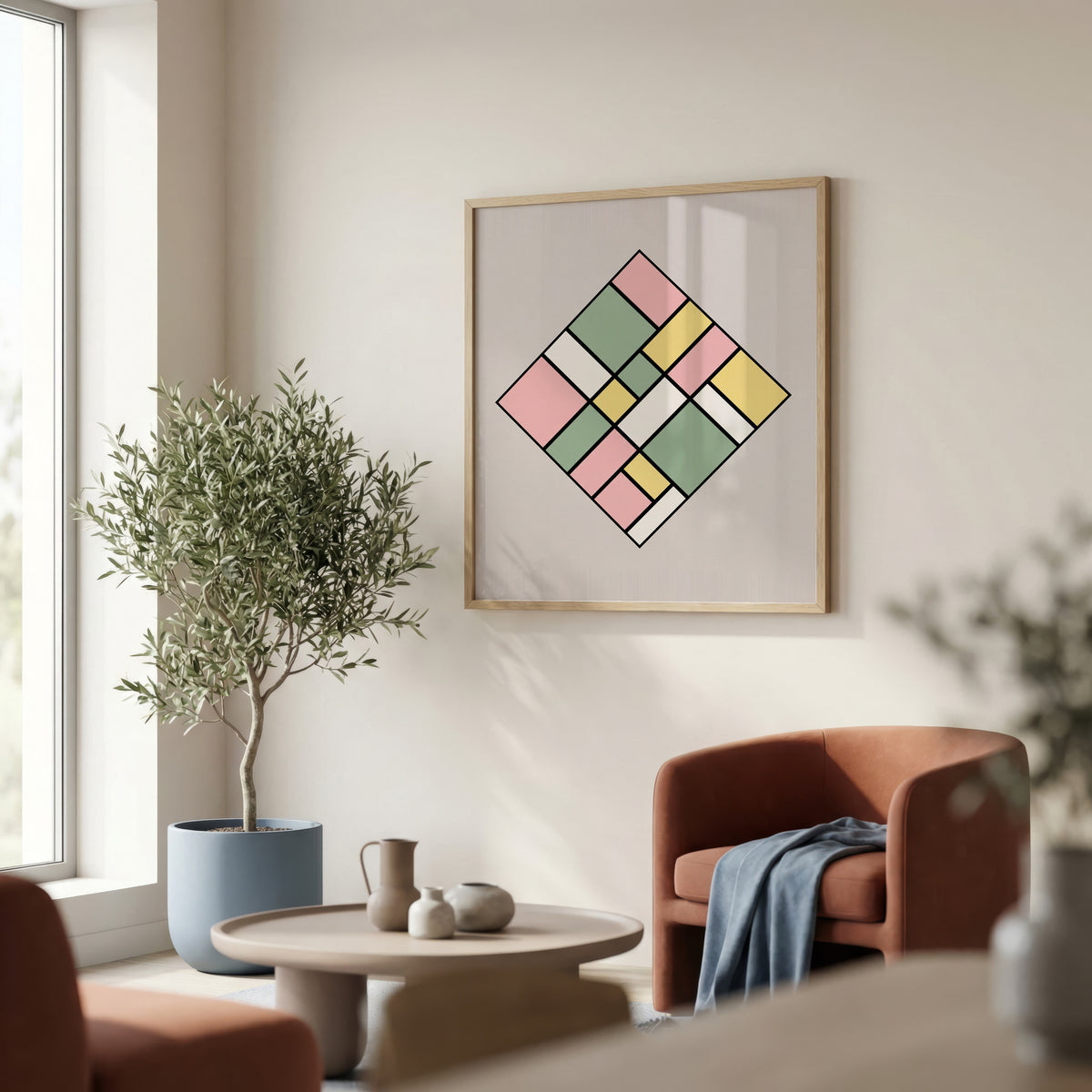 Piet Mondrian Pastel Lozenge Poster – inramad 4