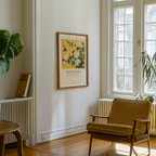 Mockup av Yellow Botanical Harmony affisch på vägg – köp enkelt hos Bozetto i hög kvalitet