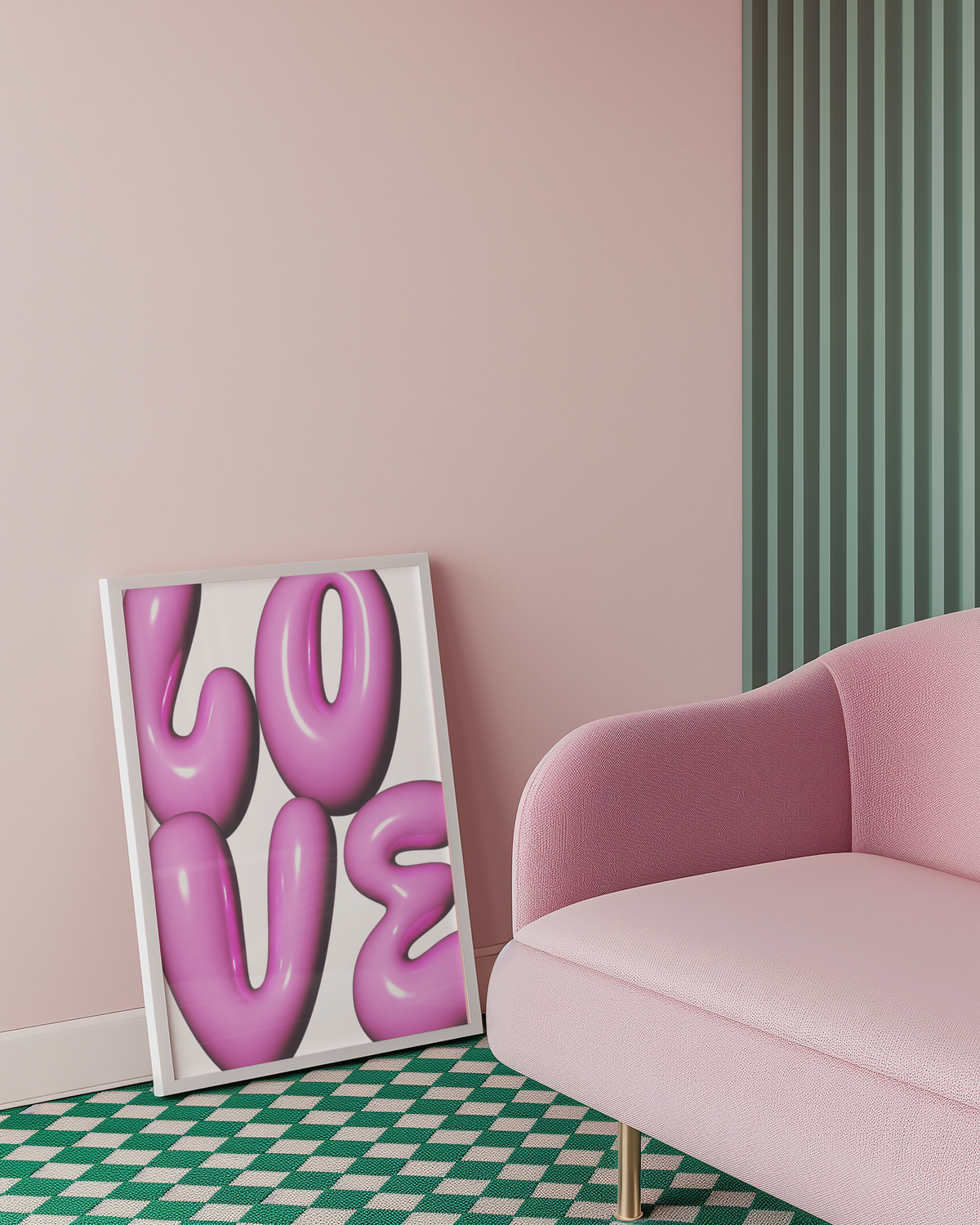 Väggmockup av Bubble Love affisch på ljus tegelvägg – Bozetto konsttryck i hög tryckkvalitet