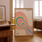 Väggmockup av Bauhaus Flow affisch på ljus tegelvägg – Bozetto konsttryck i hög tryckkvalitet