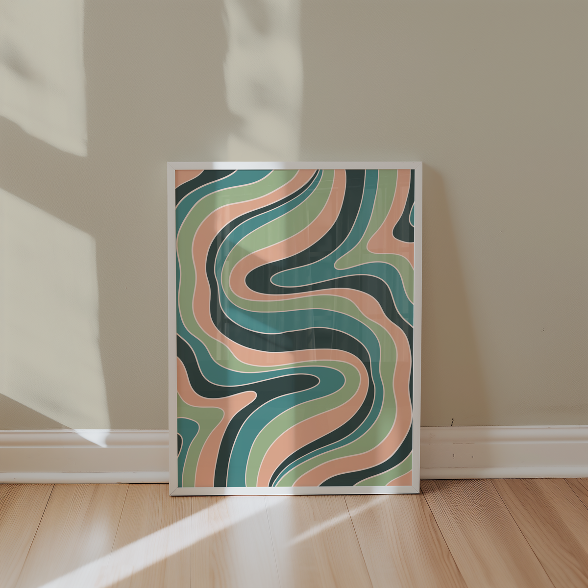Väggmockup av Verdant Waves affisch på ljus tegelvägg – Bozetto konsttryck i hög tryckkvalitet