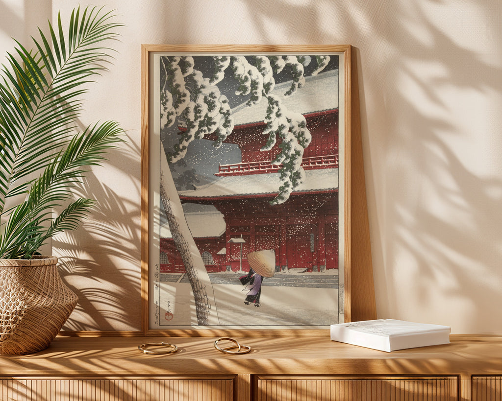 Hasui Kawase Snow at Zojo-ji Temple 1925 Poster – i rum 5