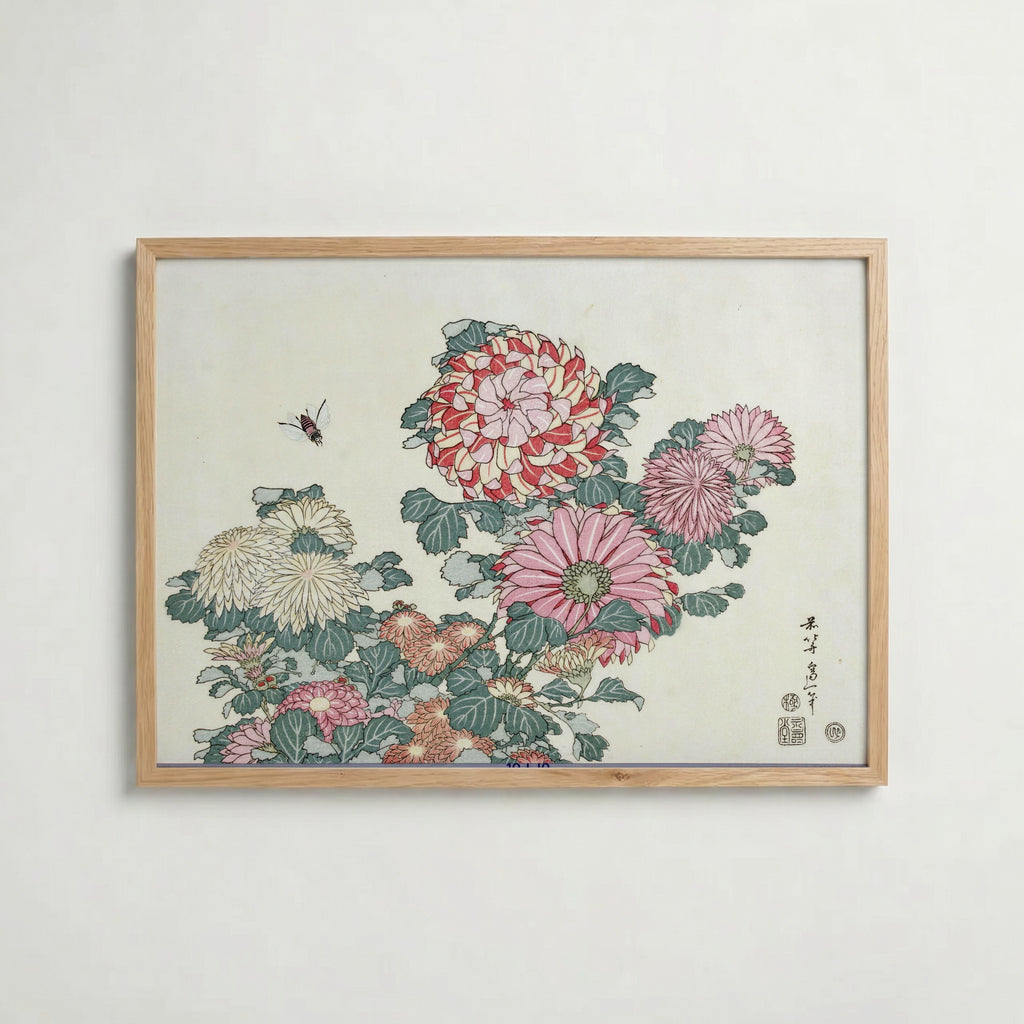 Katsushika Hokusai Chrysanthemums and Bee 1834 Poster – ekram