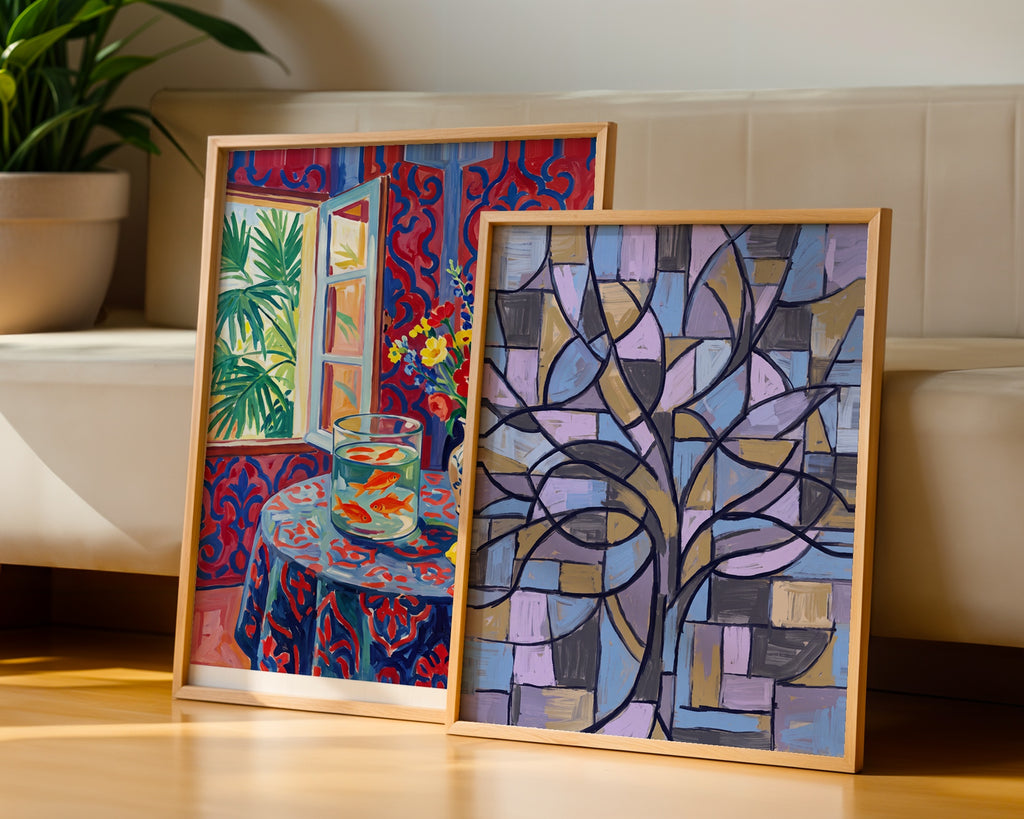 Piet Mondrian Blossoming Tree in Blue Poster – två posters i rum 1