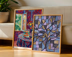 Piet Mondrian Blossoming Tree in Blue Poster – två posters i rum 1