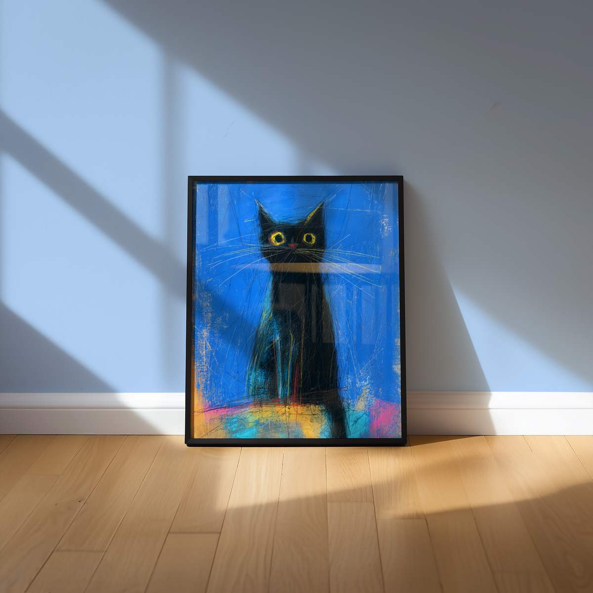 Väggmockup av Midnight Whisker Gaze affisch på ljus vägg – Bozetto konsttryck – nr 3