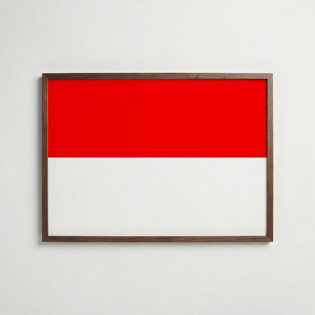 Indonesia National Flag Poster i valnötsram – varm konstaffisch för hemmet från Bozetto