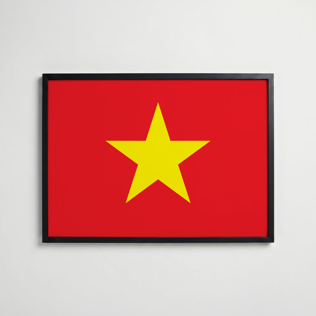 Vietnam National Flag Poster i svart ram – stilren konsttryck som väggdekor från Bozetto