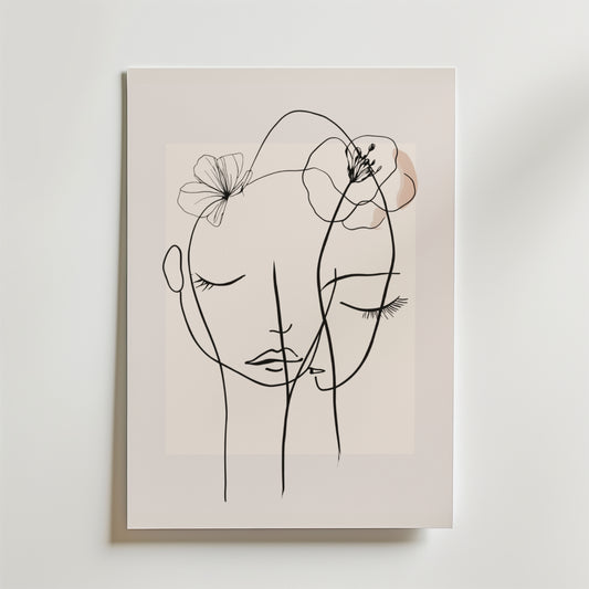 Floral Line Faces Poster