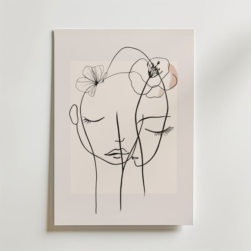 Floral Line Faces Poster