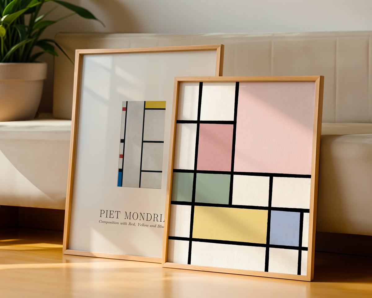 Piet Mondrian Composition in Pastel Poster – två posters i rum 2