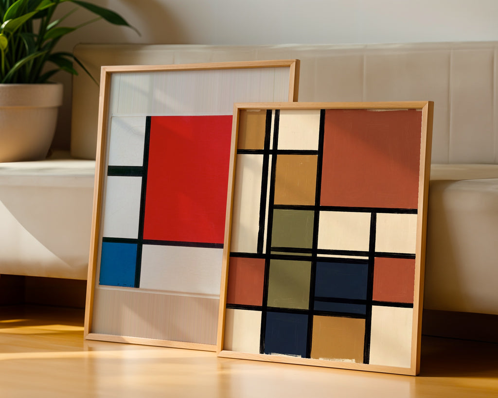 Piet Mondrian Composition in Terracotta Poster – två posters i rum 2