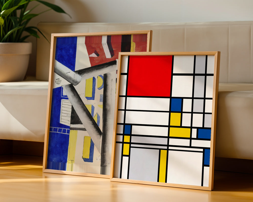 Piet Mondrian Tall Composition with Red Poster – två posters i rum 2