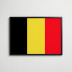 Belgium National Flag Poster i svart ram – stilren konsttryck som väggdekor från Bozetto