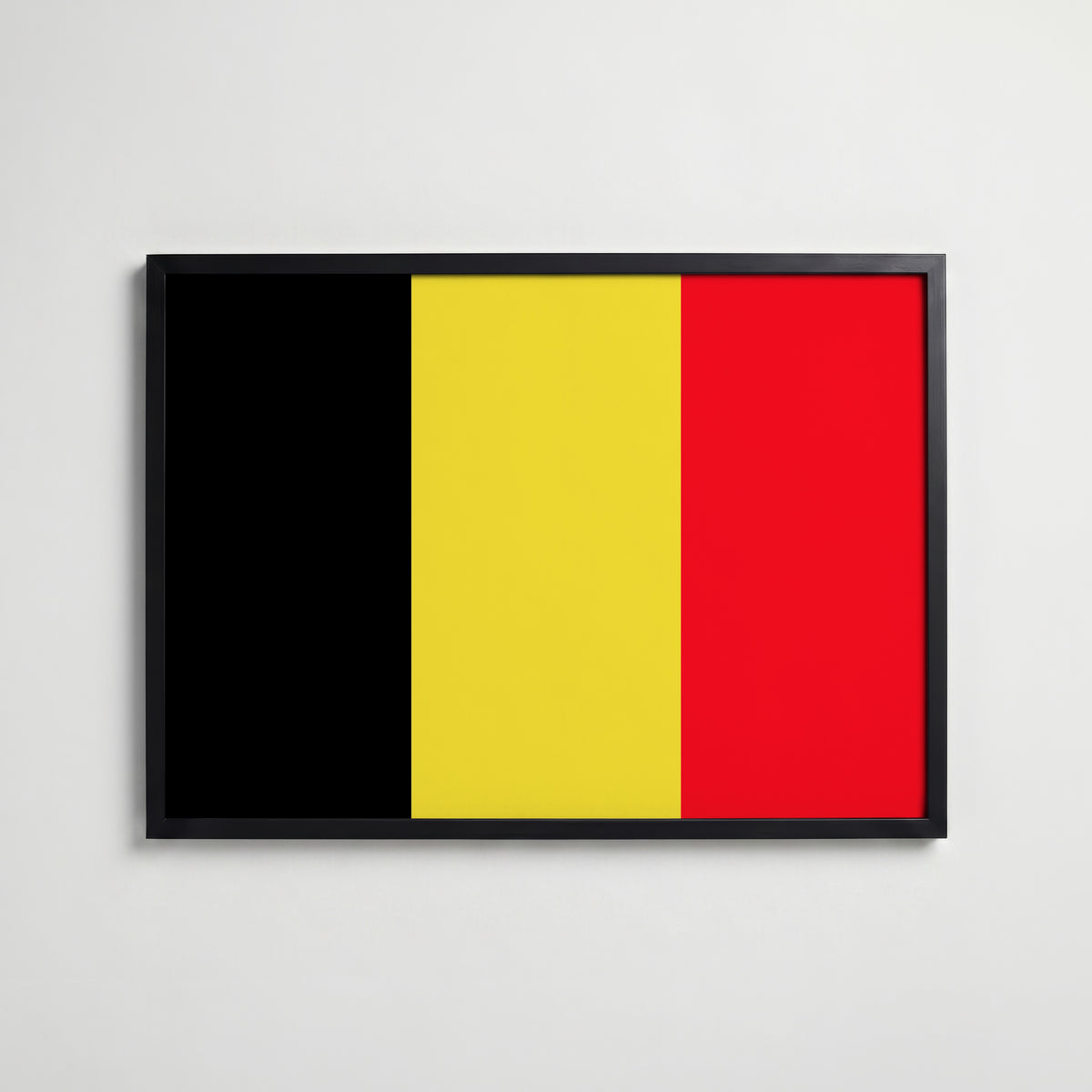 Belgium National Flag Poster i svart ram – stilren konsttryck som väggdekor från Bozetto