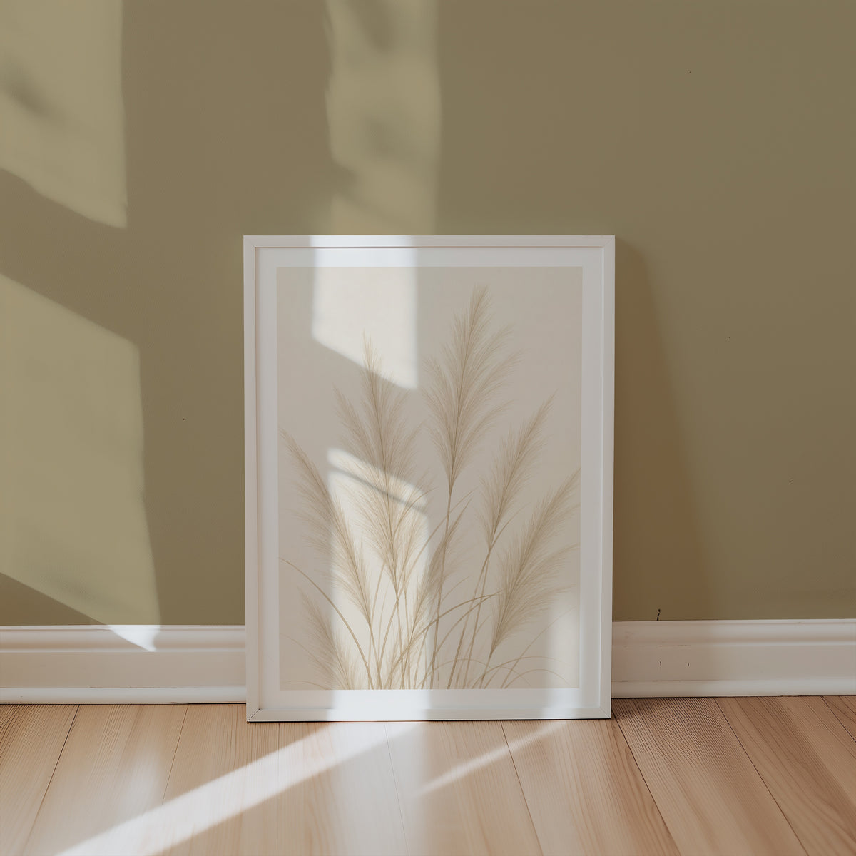 Soft Pampas Sway affisch i minimalistiskt sovrum – köp enkelt hos Bozetto i hög kvalitet