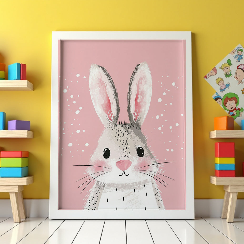 Väggmockup av Pink Bunny affisch på ljus tegelvägg – Bozetto konsttryck i hög tryckkvalitet
