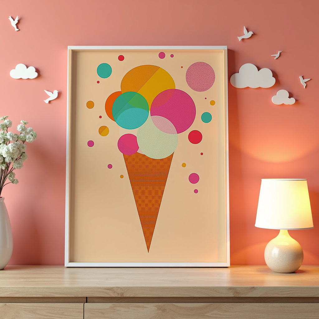 Väggmockup av Bubble Ice Cream affisch på ljus tegelvägg – Bozetto konsttryck i hög tryckkvalitet