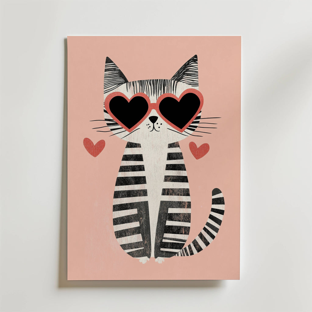 Heart Eyes Cat – stilfullt konsttryck från Bozetto, tryckt på matt finpapper i hög tryckkvalitet