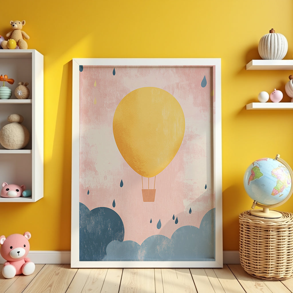 Mockup av Dreamy Balloon affisch på vägg – köp enkelt hos Bozetto i hög kvalitet