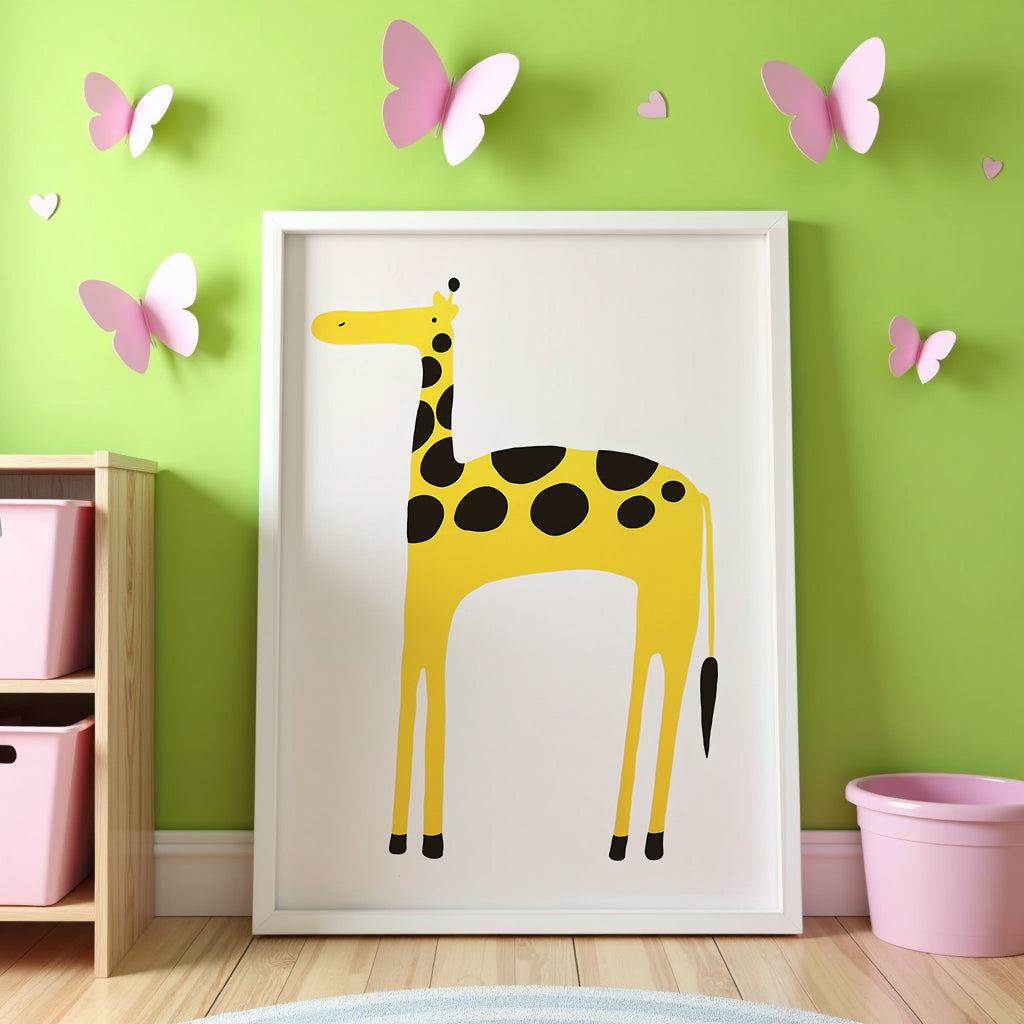 Mockup av Playful Giraffe affisch på vägg – köp enkelt hos Bozetto i hög kvalitet
