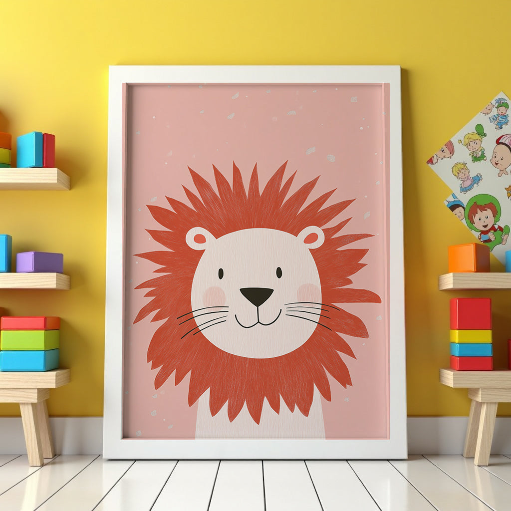 Väggmockup av Happy Lion affisch på ljus tegelvägg – Bozetto konsttryck i hög tryckkvalitet